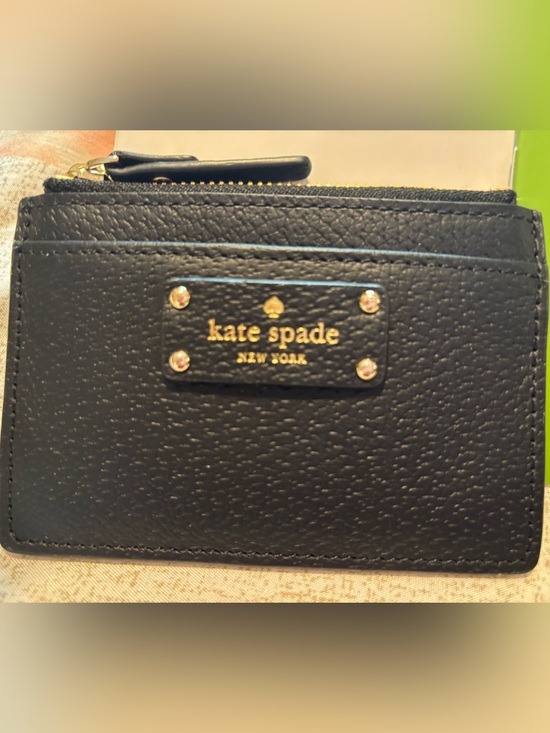 kate spade Handbags - kate spade Black Pebbled Leather Card Case with Gold Logo